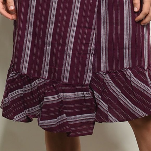 Stripe Cotton Linen Ruffle Wrap Dress - Picture 5 of 8